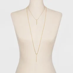 Short And Long Layered Pendant Necklace - A New Day™ Gold