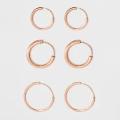 Endless Hoop Rose Gold Over Sterling Silver Small Three Earring Set 3pc- A New Day™ Rose Gold