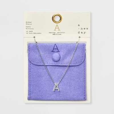 Silver Plated Cubic Zirconia Initial Pendant Necklace - A New Day™ Silver Silver Plated Cubic Zirconia Initial Pendant Necklace - A New Day™ Silver -A New Day GUEST 1544e0f6 a001 4559 9e35 353a80191154