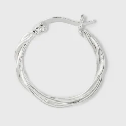 Silver Plated Braided And Polished Hoop Earring Set - A New Day™ Silver