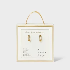 14k Gold Plated Cubic Zirconia Faux Duo Pave Hoop Earrings - A New Day™ Gold -A New Day GUEST 55ecde2b 228b 445c 9ddd a6ad1a4c743c