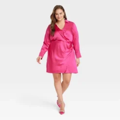 Women's Long Sleeve Satin Shirtdress - A New Day™ -A New Day GUEST 5bae4ee7 0a7a 4aa8 851c 4393efa470ae