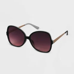 Women's Oversized Angular Butterfly Sunglasses - A New Day™ Black