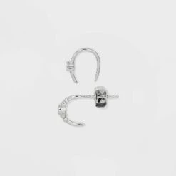 Sterling Silver Cubic Zirconia Threader Duo Hoop Earrings - A New Day™ Silver