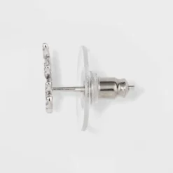 Sterling Silver Cubic Zirconia Leaf, Crawler And Teardrop Stud Earring Set 3pc - A New Day™ Silver