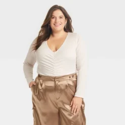 Women's Long Sleeve Ruched Slim Fit Bodysuit - A New Day™ -A New Day GUEST 9e5af9e2 1808 4e93 baac 373b181a715e