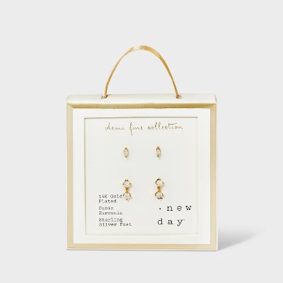 14K Gold Plated Cubic Zirconia Marquise and Dangle Duo Stud Earring Set - A New Day™ Gold 14K Gold Plated Cubic Zirconia Marquise And Dangle Duo Stud Earring Set - A New Day™ Gold -A New Day GUEST d1dfada8 ae26 4de0 babf 39134bd33a06