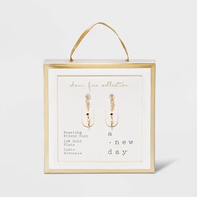 14K Gold Plated Beaded Hoop Cubic Zirconia Earring Set 2pc - A New Day™ 14K Gold Plated Beaded Hoop Cubic Zirconia Earring Set 2pc - A New Day™ -A New Day GUEST d8f08d78 9ef8 42ac 8238 5087ea89d66e