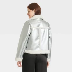 Women's Metallic Shearling Moto Jacket - A New Day™