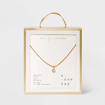 14K Gold Plated Cubic Zirconia Herringbone Bezel Chain Necklace - A New Day™ 14K Gold Plated Cubic Zirconia Herringbone Bezel Chain Necklace - A New Day™ -A New Day GUEST de282e3f 9e34 4e46 b834 d59b56af0b67
