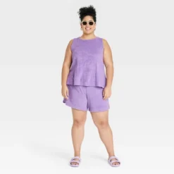 Women's Plus Size Terry Tank Top - A New Day™ Purple 2X -A New Day GUEST fefb4e83 d548 4cee 8a6f f7aa2ce51f74